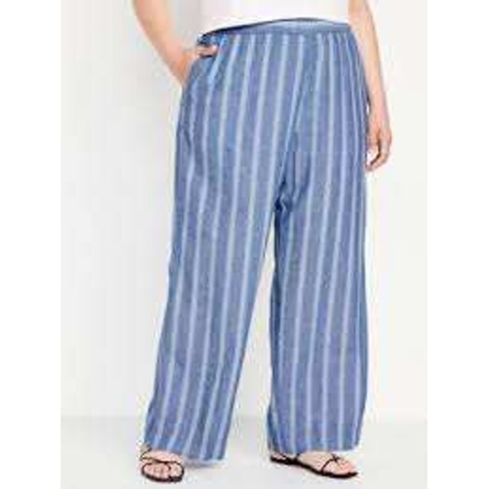 Old Navy Wide Leg Pants Womens XXL Blue Excellent Striped Linen Blend 880833-00